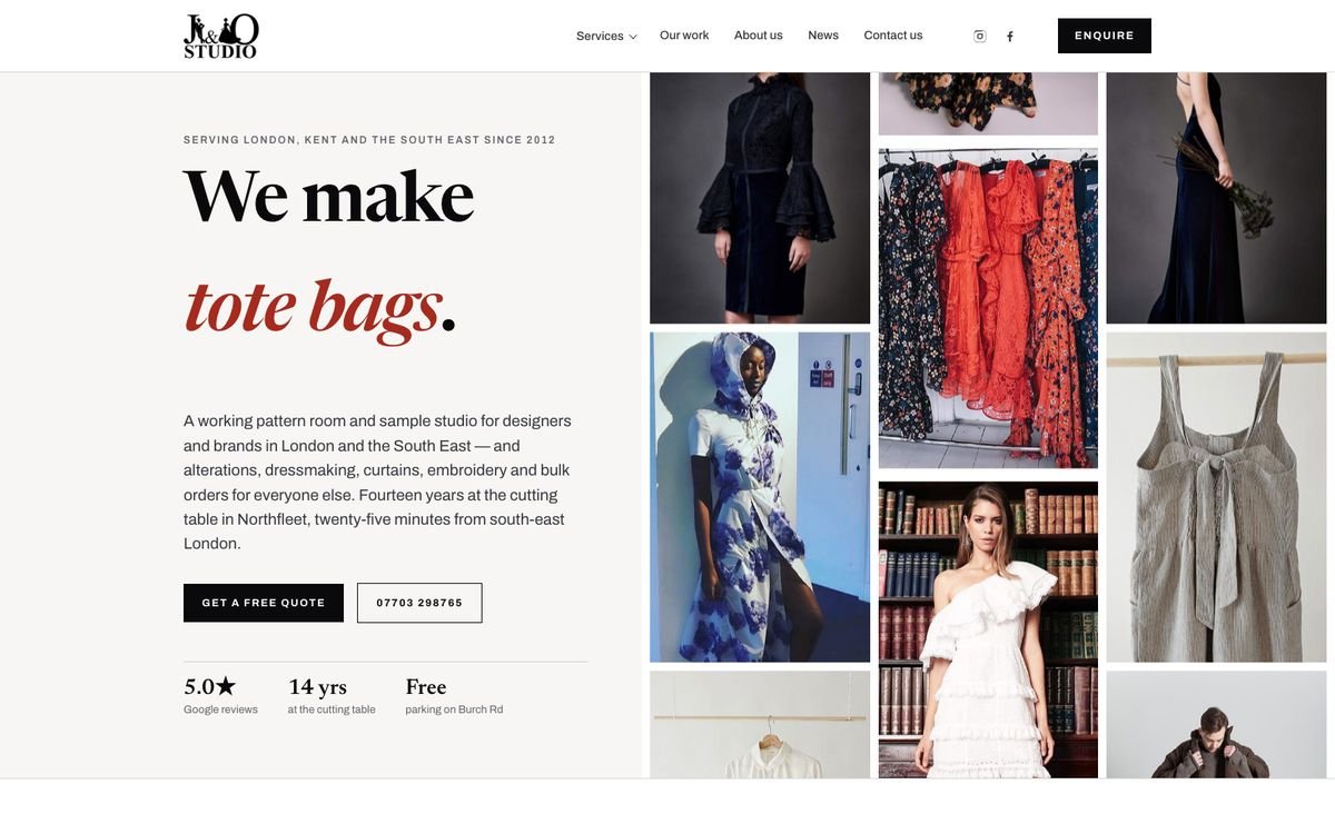The J&O Studio homepage